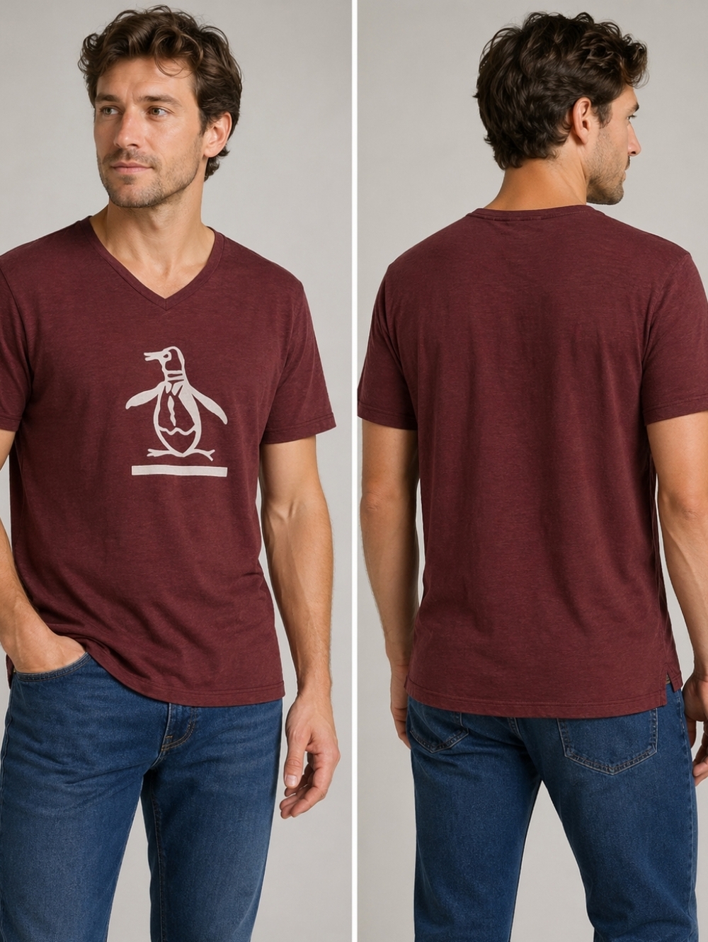 Original Penguin Men's Burgundy V-Neck Tee
